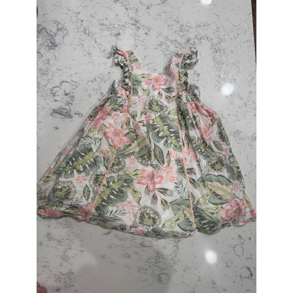 Tommy Bahama Girls 3T Tropical Floral Palm Leaf Ruffle Smocked Cotton Dress